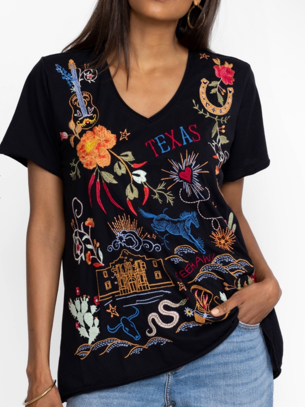 NWT Johnny Was Embroidered Texas Everyday Tee! Size M - Runs Big